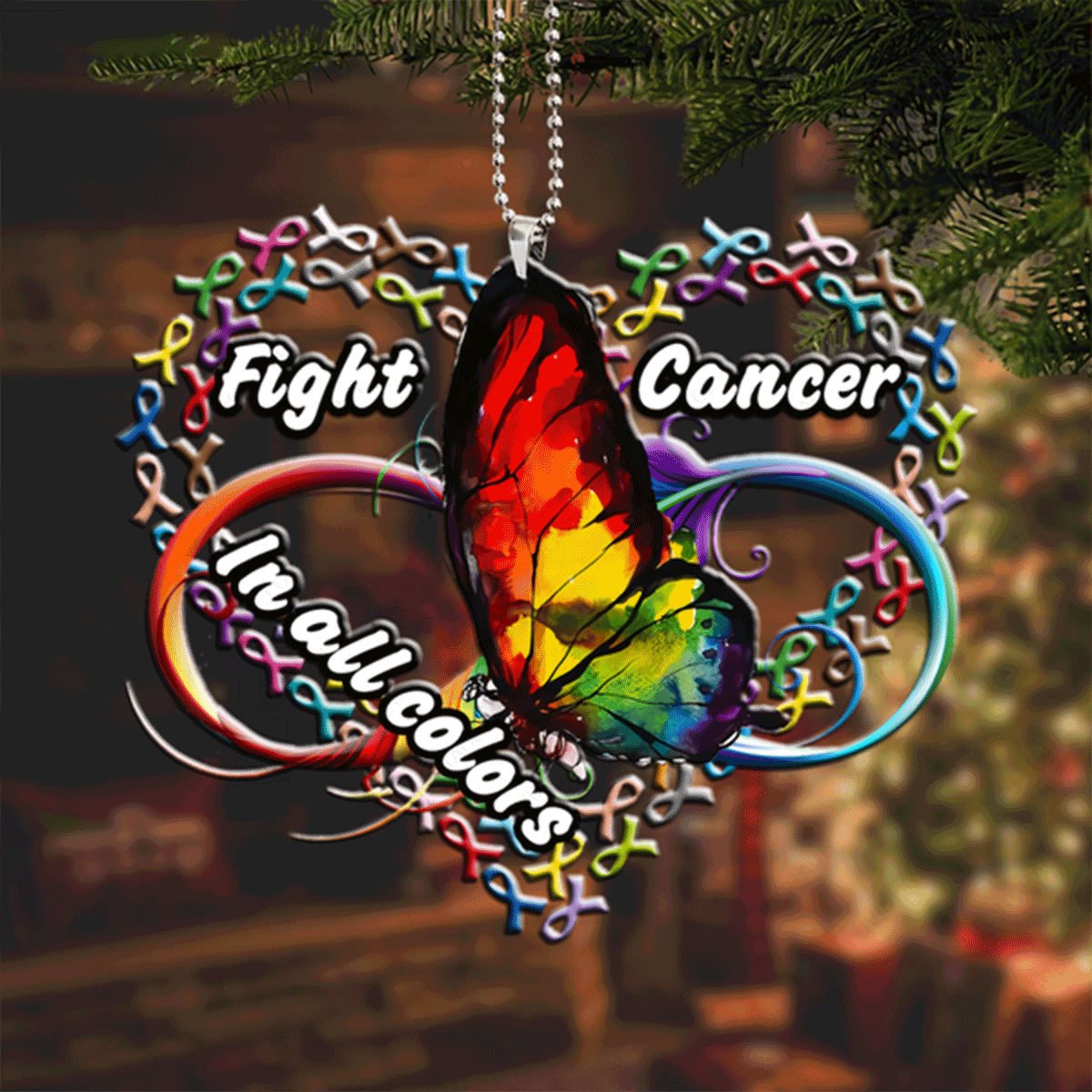Jesus Acrylic Ornament, Butterfly Fight Cancer In All Colors Acrylic Ornament For Christian, God Faith Believers, Holiday Decor