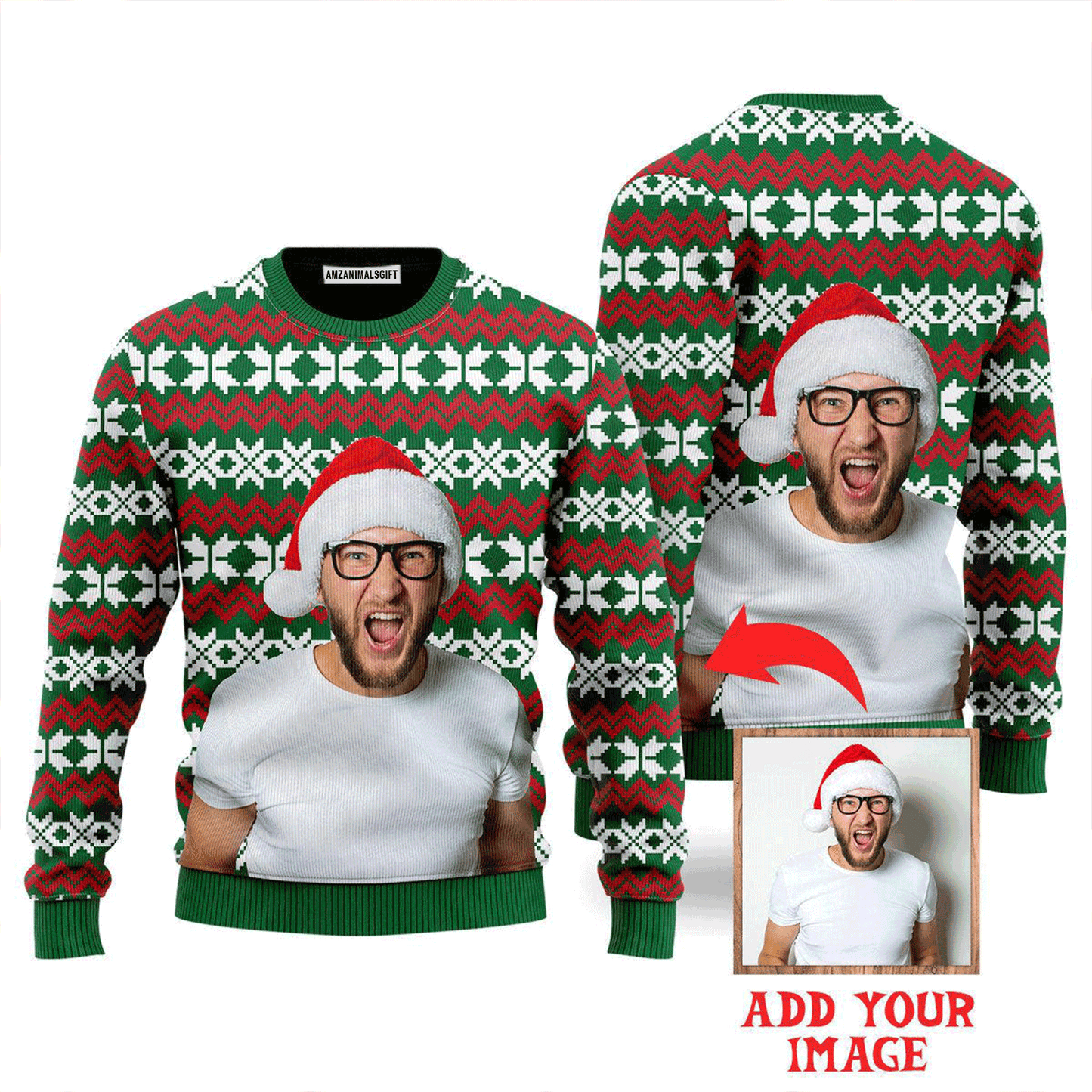 Custom Funny Photo On Old Knit Style Christmas Sweater, Ugly Sweater For Men & Women, Perfect Outfit For Christmas New Year Autumn Winter