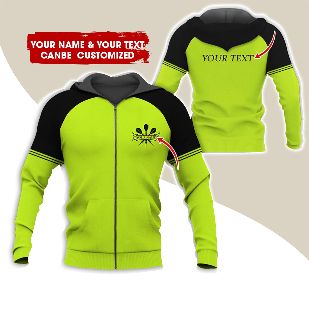 Custom Name & Text Darts Premium Zip Hoodie, Customized Darts Zip Hoodie For Men & Women - Gift For Darts Lovers, Darts Players