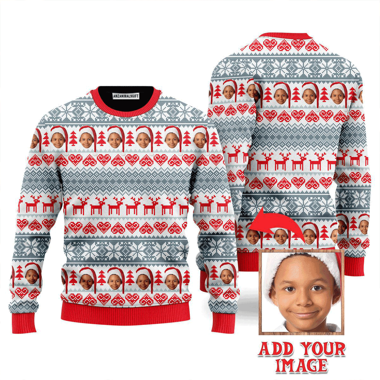 Custom Funny Face With Winter Red Grey Sweater, Ugly Sweater For Men & Women, Perfect Outfit For Christmas New Year Autumn Winter