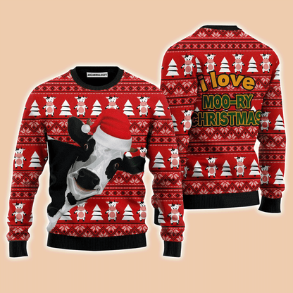 Funny Cow Sweater I Love Moo-ry Christmas, Ugly Sweater For Men & Women, Perfect Outfit For Christmas New Year Autumn Winter