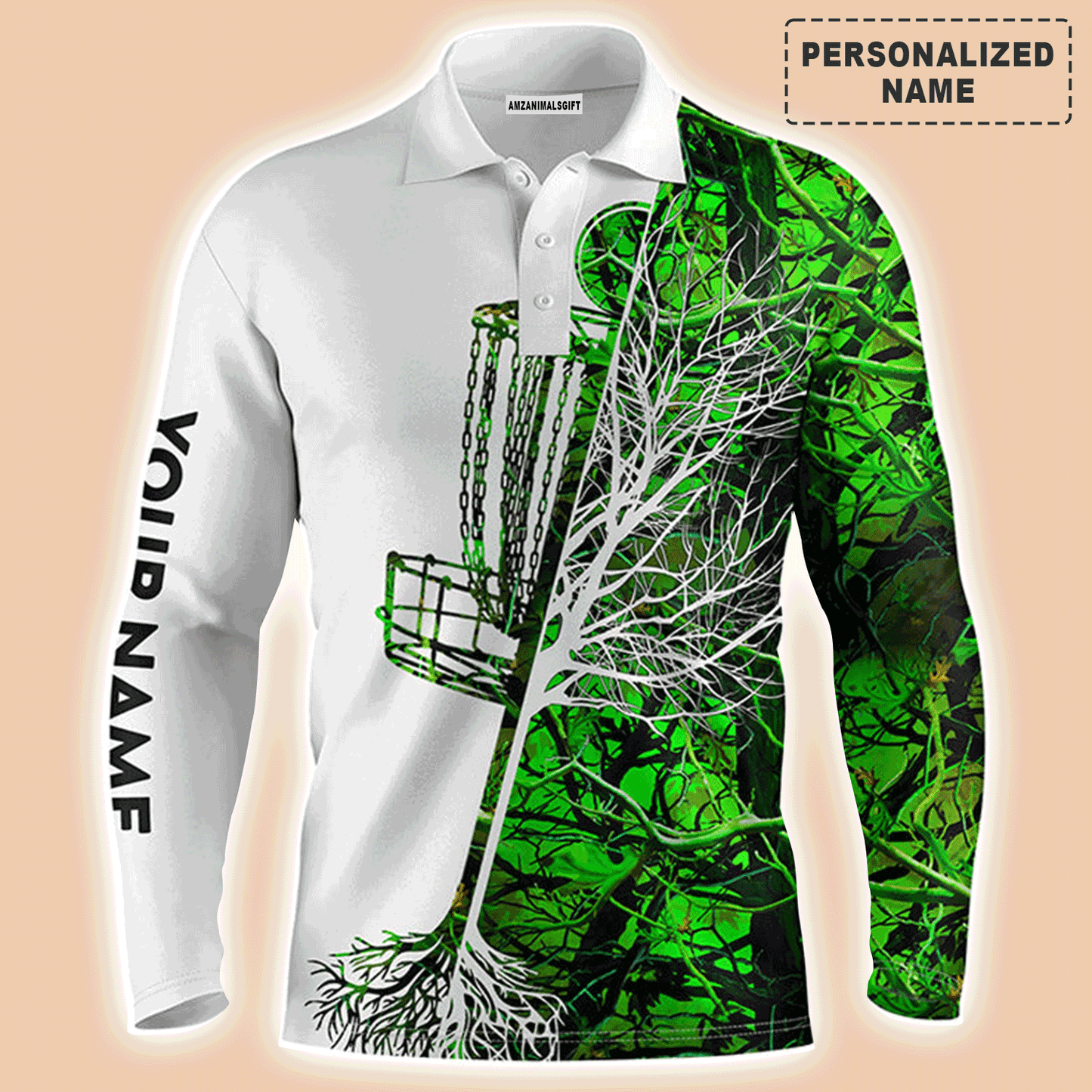 Custom Golf Long Sleeve Men Polo Shirt, Custom Name Pink Camo Disc Golf Basket Apparel Men Polo Shirt - Perfect Gift For Men, Golf Lover