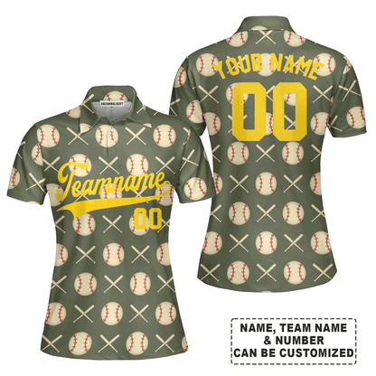 Customized Baseball Women Polo Shirt, Olive Baseball Striped Pattern Custom Polo Shirt - Perfect Polo Shirt For Women, Baseball Lovers