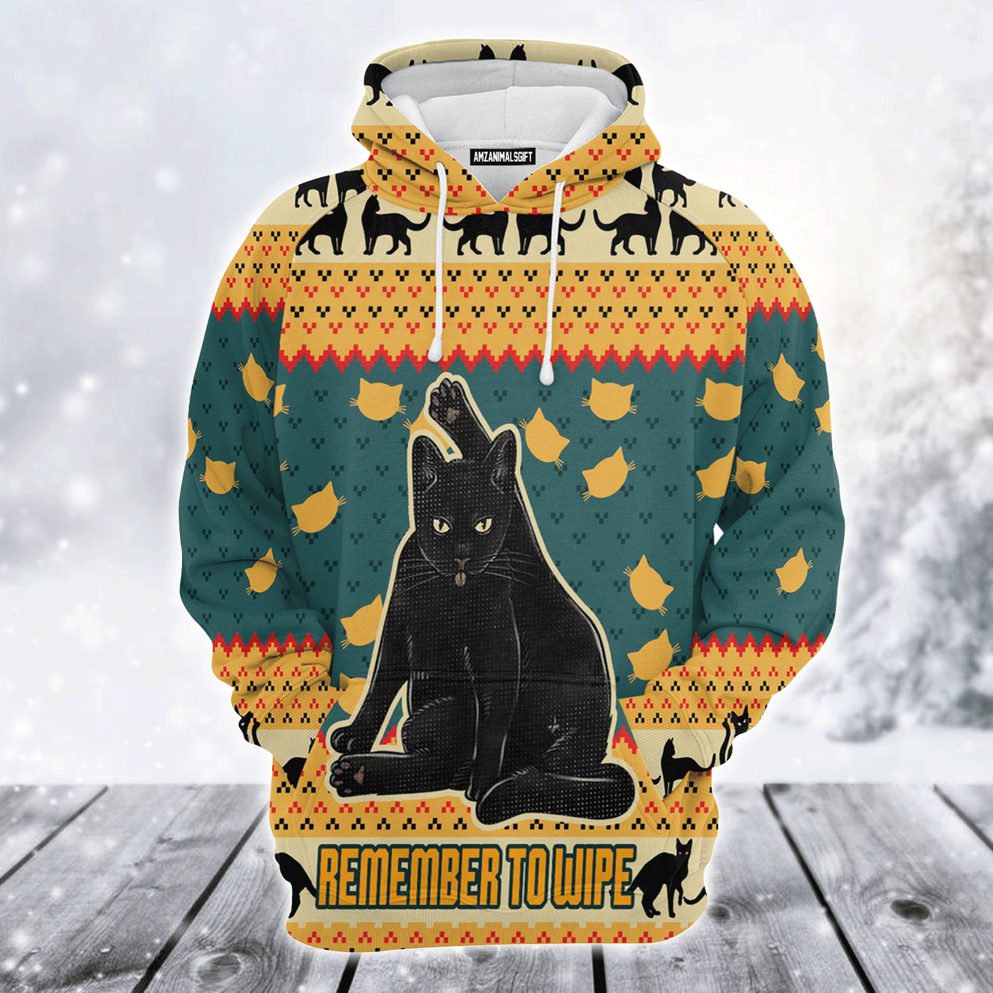 Black Cat Xmas Premium Christmas Hoodie, Cat Remember To Wipe Unisex Hoodie For Men & Women - Perfect Gift For Christmas, Black Cat Lovers