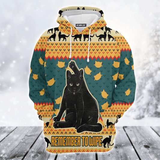 Black Cat Xmas Premium Christmas Hoodie, Cat Remember To Wipe Unisex Hoodie For Men & Women - Perfect Gift For Christmas, Black Cat Lovers