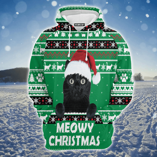 Black Cat Premium Christmas Hoodie, Meowy Black Cat Christmas Unisex Hoodie For Men & Women - Perfect Gift For Christmas, Black Cat Lovers