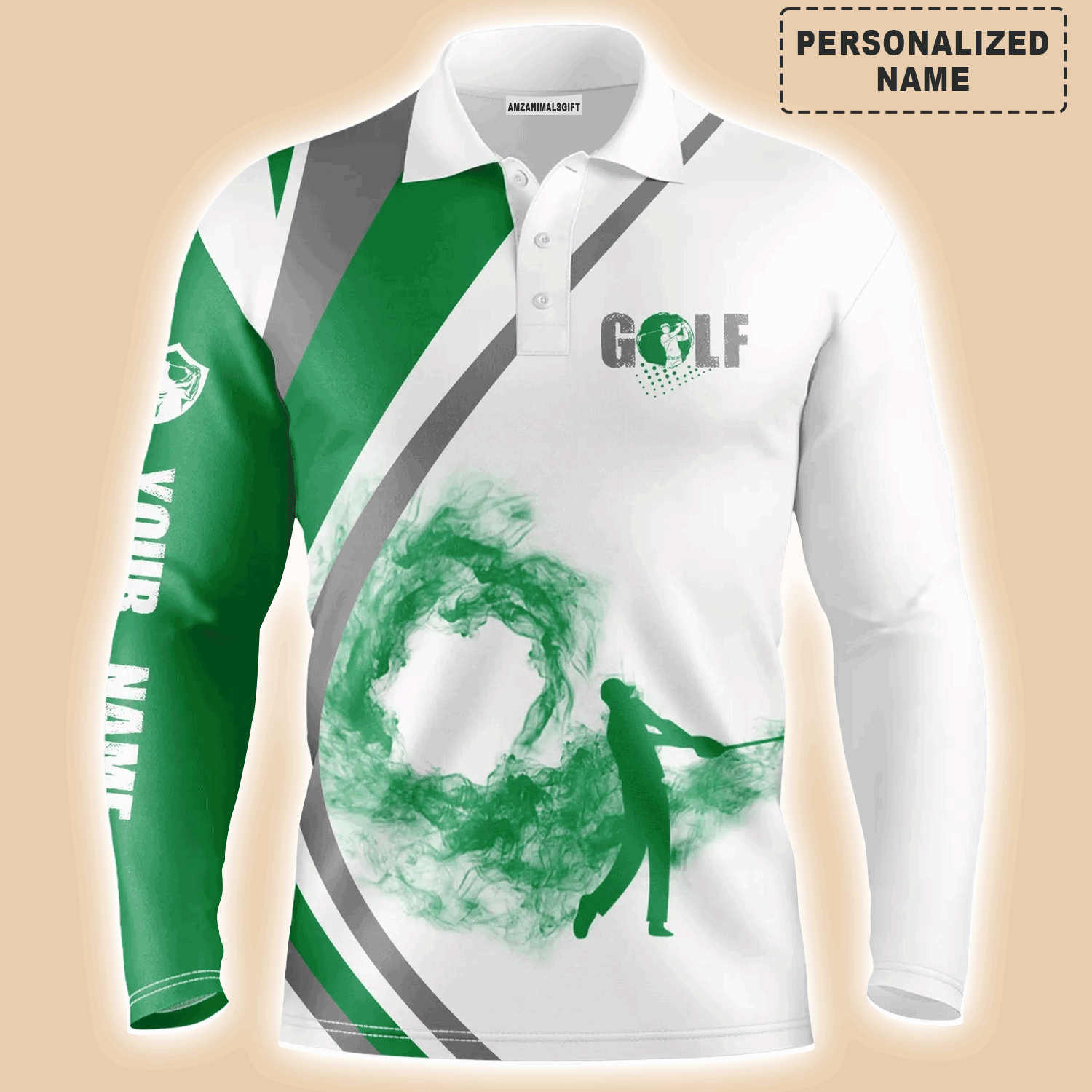 Custom Golf Long Sleeve Men Green Polo Shirt - Personalized Gift For Golf Lover, Team, Husband, Boyfriend, Men