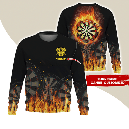 Customized Darts Sweatshirt, Flaming Dartboards Pattern Sweatshirt Shirts For Men & Women, Perfect Gift For Darts Lovers, Darts Player