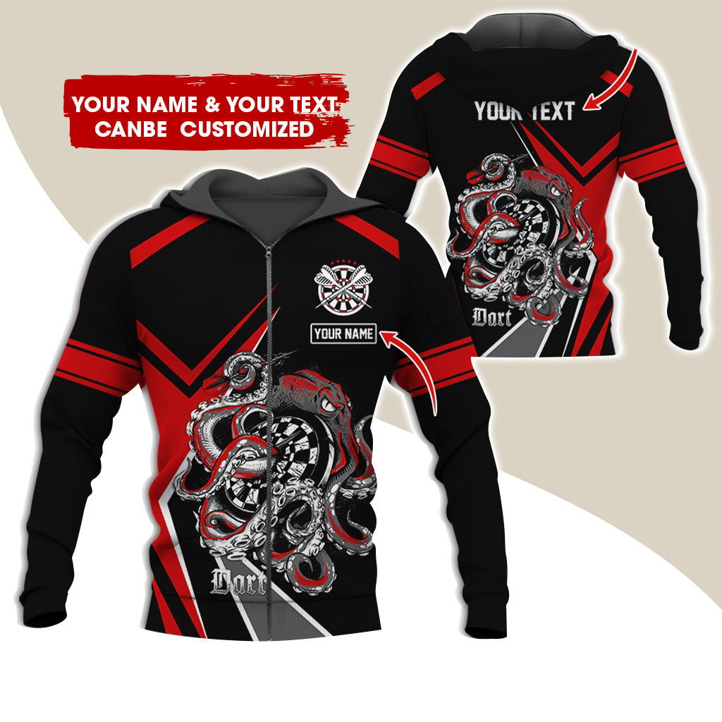 Customized Name & Text Octopus Darts Premium Zip Hoodie, Personalized Darts Zip Hoodie For Men & Women - Gift For Darts Lovers, Darts Players