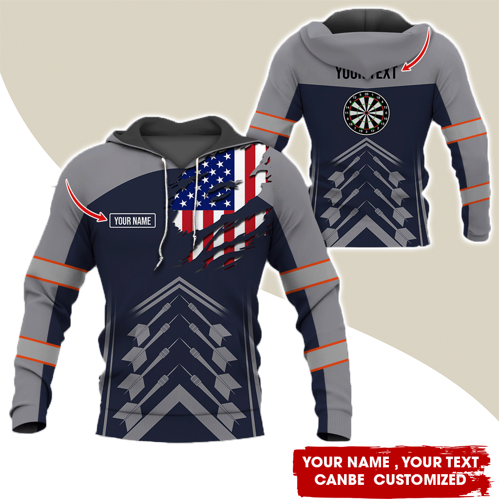 Customized Name Darts Premium Hoodie, American Flag Pattern Hoodie For Men & Women, Perfect Gift For Darts Lovers, Friend, Family