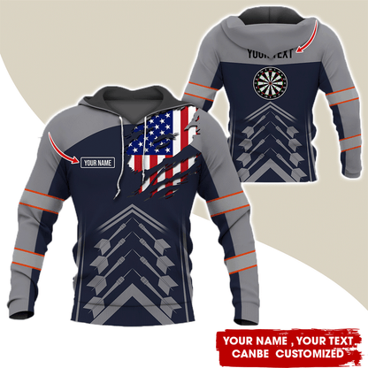Customized Name Darts Premium Hoodie, American Flag Pattern Hoodie For Men & Women, Perfect Gift For Darts Lovers, Friend, Family