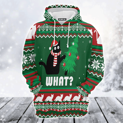 Black Cat Premium Christmas Hoodie, Black Cat What? Christmas Unisex Hoodie For Men & Women - Perfect Gift For Christmas, Black Cat Lover