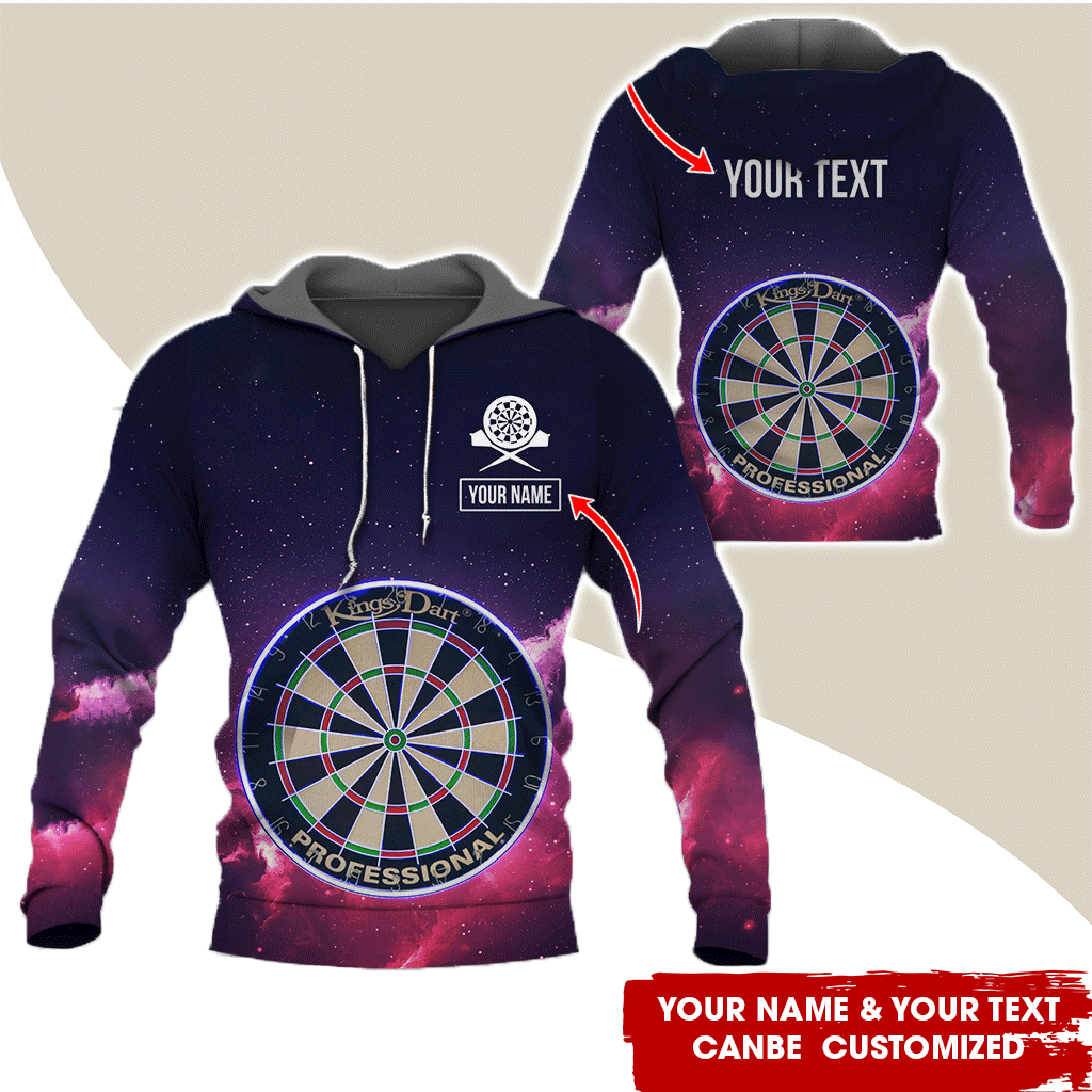 Personalized Purple Night Sky Darts Premium Hoodie, Customized Name & Text Darts Hoodie, Perfect Gift For Darts Lovers, Darts Player