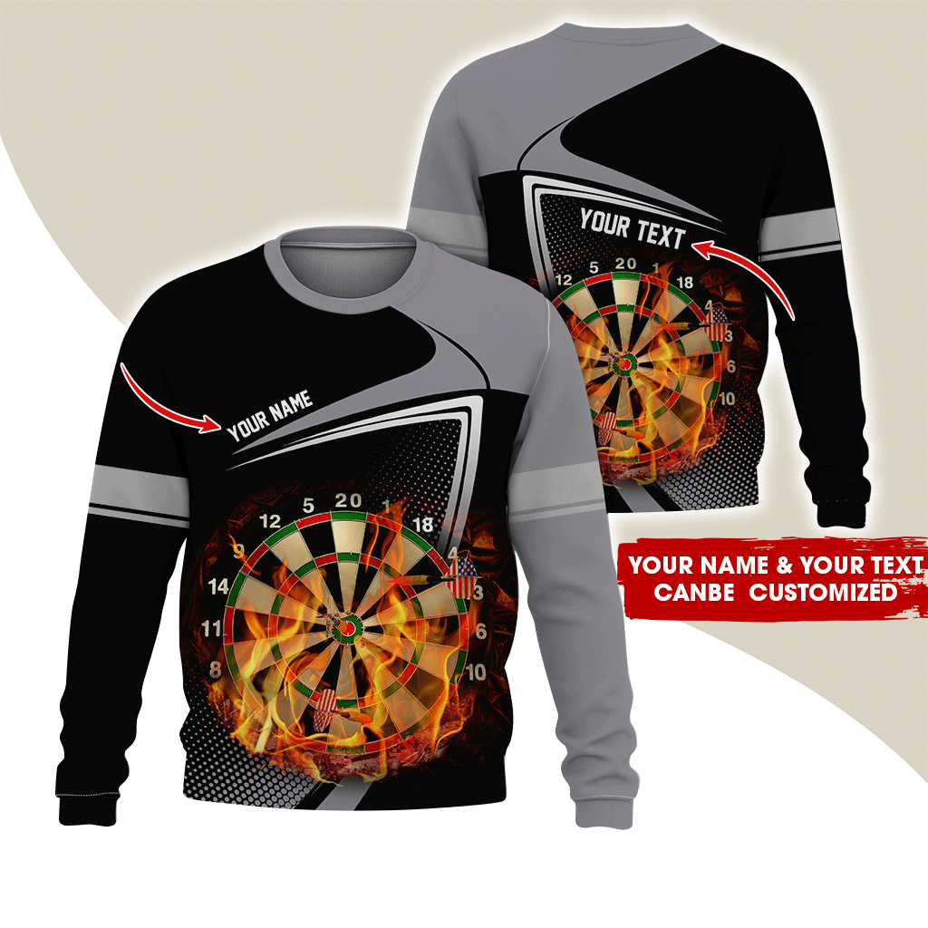 Customized Darts Sweatshirt, Flaming Dartboards Pattern Black & White Sweatshirt For Men & Women, Perfect Gift For Darts Lovers, Friend, Family
