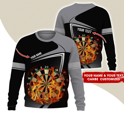Customized Darts Sweatshirt, Flaming Dartboards Pattern Black & White Sweatshirt For Men & Women, Perfect Gift For Darts Lovers, Friend, Family