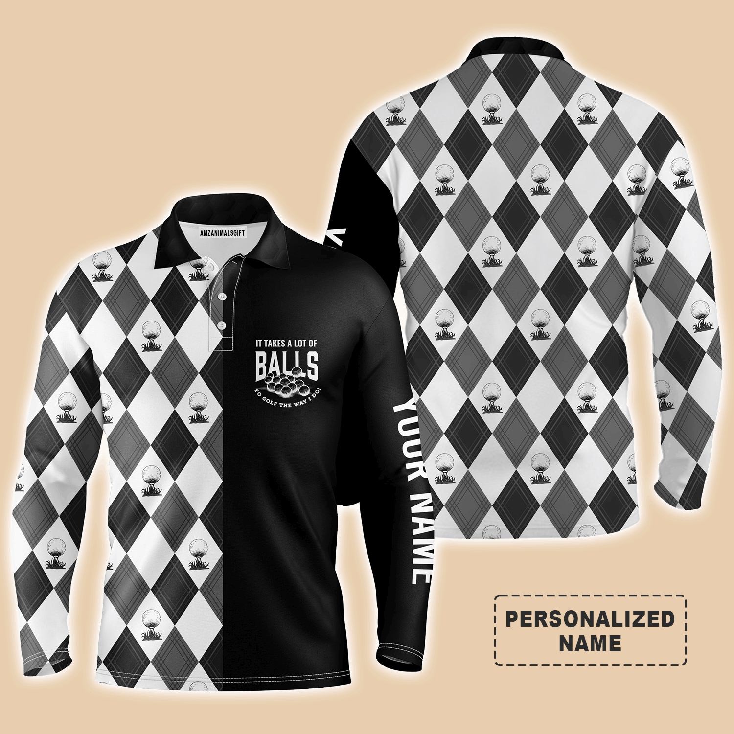 Custom Golf Long Sleeve Men Polo Shirt - It Takes A Lot Of Balls To Golf The Way I Do Men Golf Polo Shirt - Perfect Polo Shirt For Men, Golfers