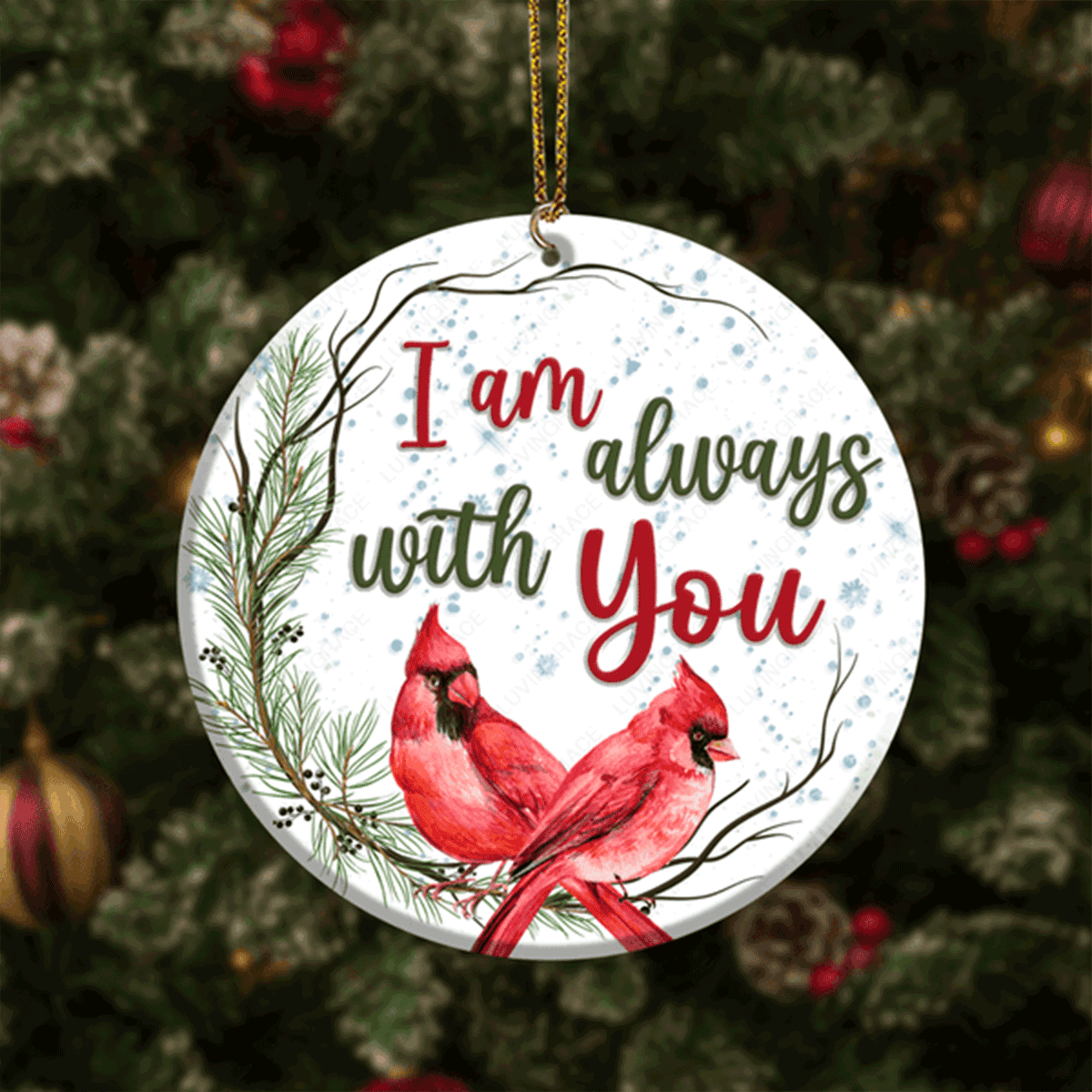 Jesus Acrylic Ornament, Cardinal On Pine Branch I Am Always With You Acrylic Ornament For Christian, God Faith Believers