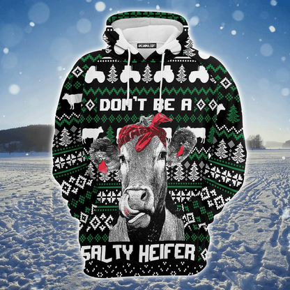 Cow Premium Christmas Hoodie, Don't Be a Salty Helfer Christmas Unisex Hoodie For Men & Women - Perfect Gift For Christmas, Cow Lover