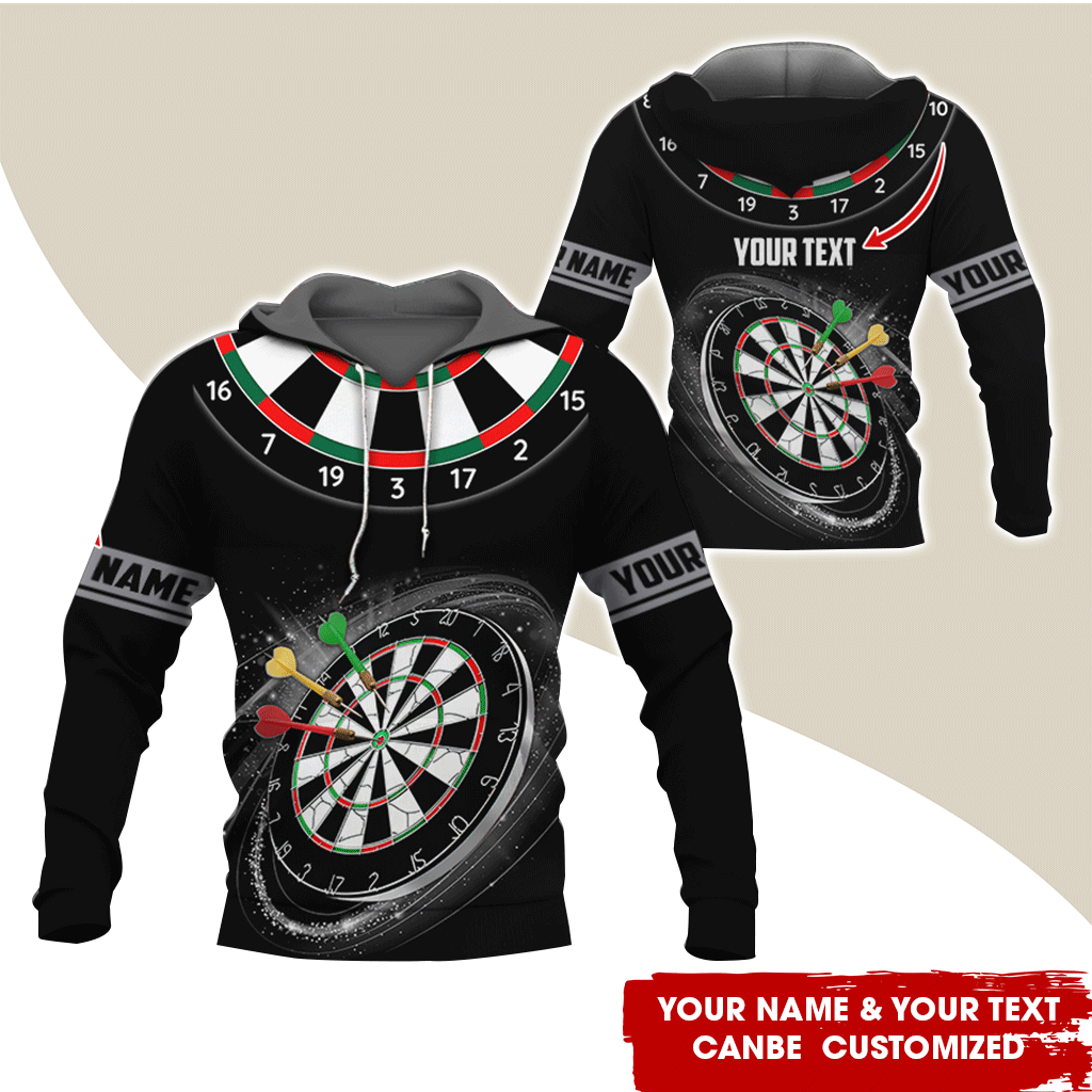 Customized Name & Text Darts Premium Hoodie, Black Pattern Darts Hoodie, Perfect Gift For Darts Lovers, Darts Player