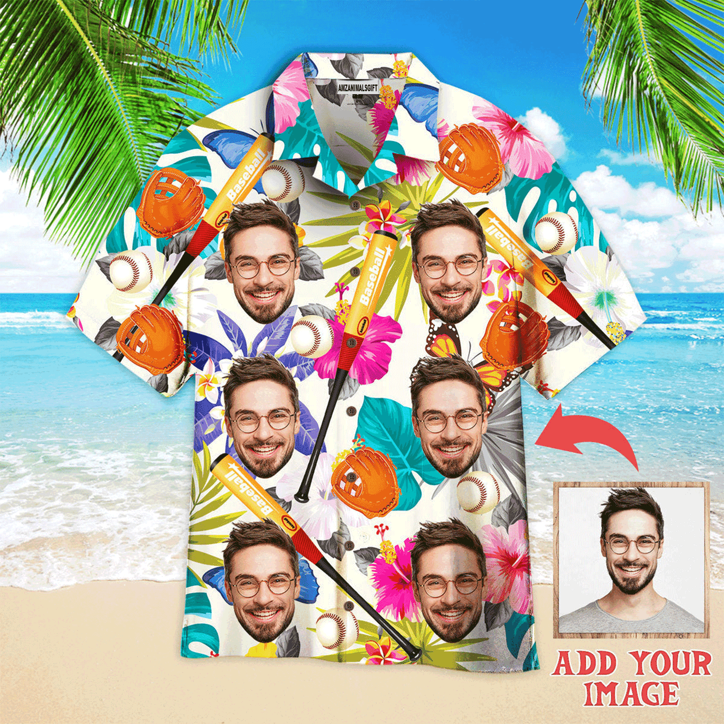 Customized Baseball Hawaiian Shirts, Custom Funny Face Tropical Hawaiian Shirt - Perfect Gift For Men & Woman, Baseball Lovers