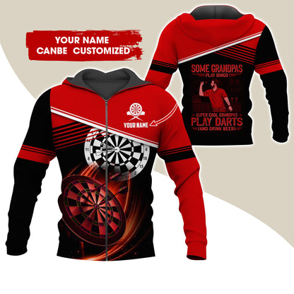 Customized Name Darts Premium Zip Hoodie, Personalized Some Grandpas Play Bingo Darts Zip Hoodie For Men & Women - Gift For Darts Lovers, Darts Players