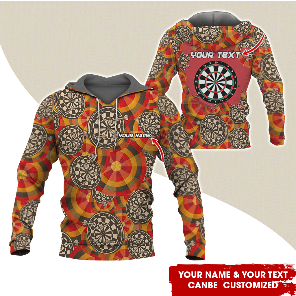 Customized Name & Text Darts Premium Hoodie, Yellow, Orange & Black Pattern Hoodie, Perfect Gift For Darts Lovers, Friend, Family