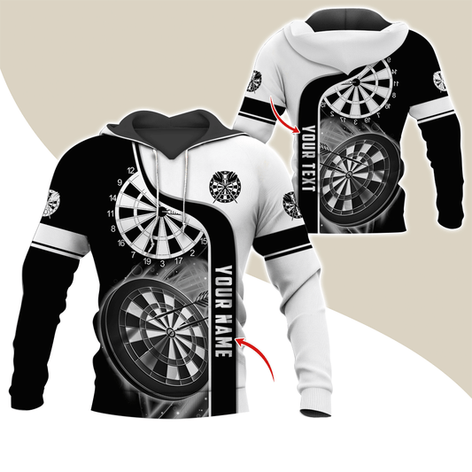 Customized Name & Text Darts Premium Hoodie, Dartboard Black & White Pattern Darts Hoodie For Men & Women - Gift For Darts Lovers, Darts Players