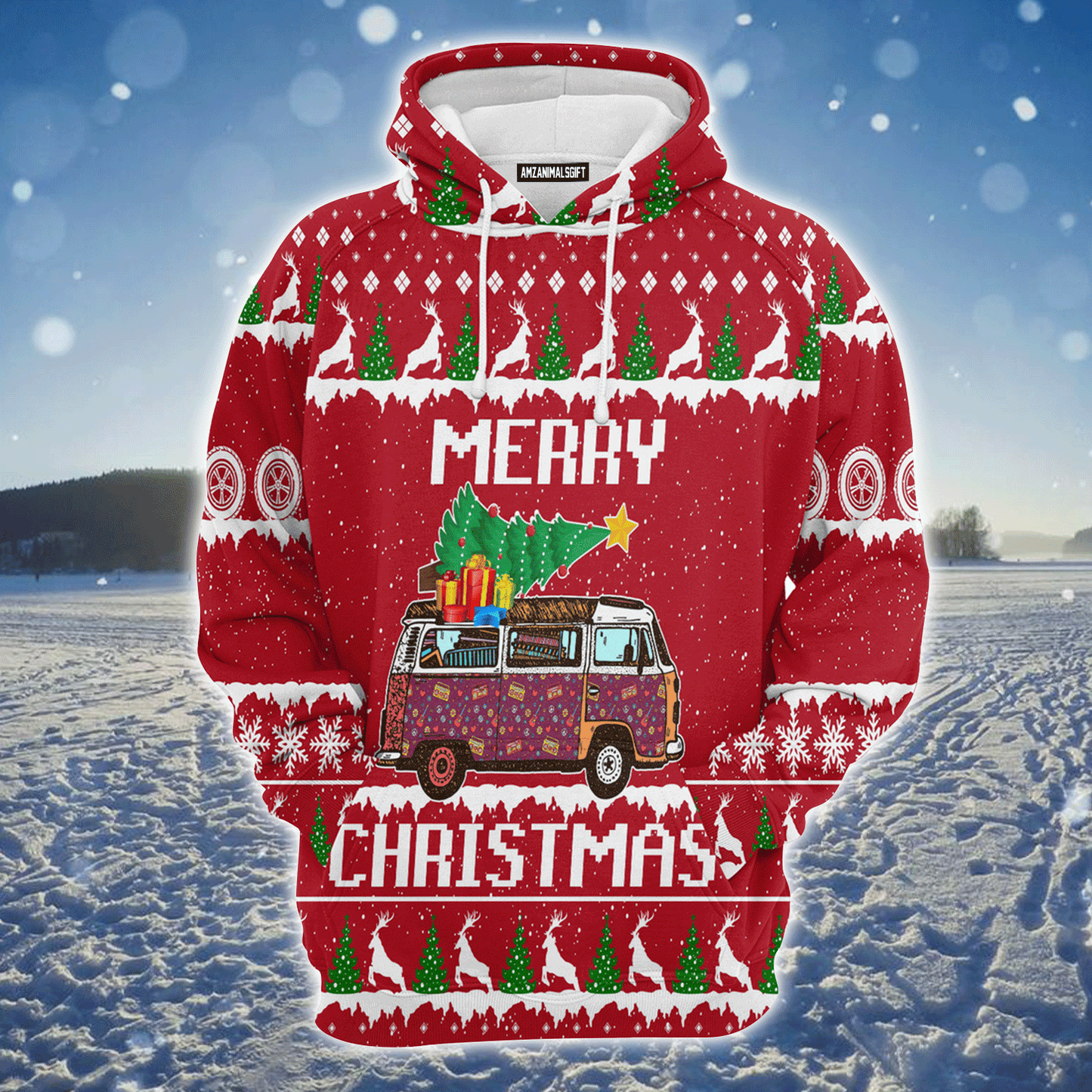 Hippie Style Xmas Premium Christmas Hoodie, Hippie Car Merry Christmas Unisex Hoodie For Men & Women - Perfect Gift For Christmas, Hippie Style Lovers