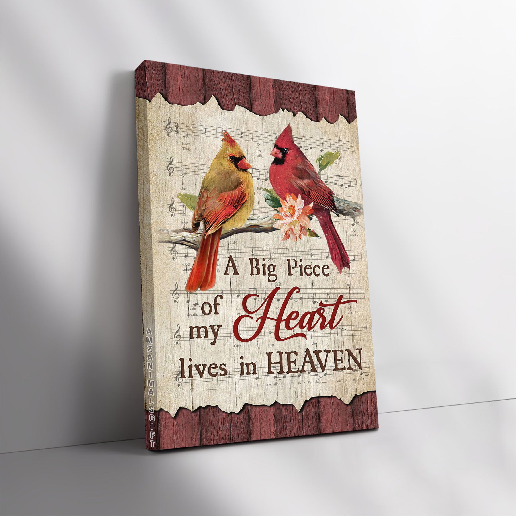 Memorial Premium Wrapped Portrait Canvas - Bird Couple, Male And Female Cardinals, A Piece Of My Heart In Heaven - Heaven Gift For Members Family