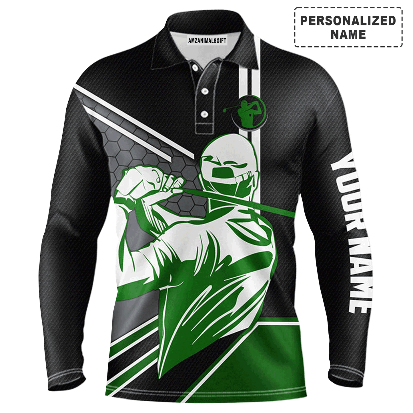 Custom Golf Long Sleeve Men Polo Shirt - Custom Name Mens Golfing Black Apparel Men Polo Shirt - Personalized Gift For Golf Lover, Team, Family