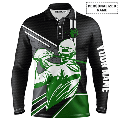Custom Golf Long Sleeve Men Polo Shirt - Custom Name Mens Golfing Black Apparel Men Polo Shirt - Personalized Gift For Golf Lover, Team, Family