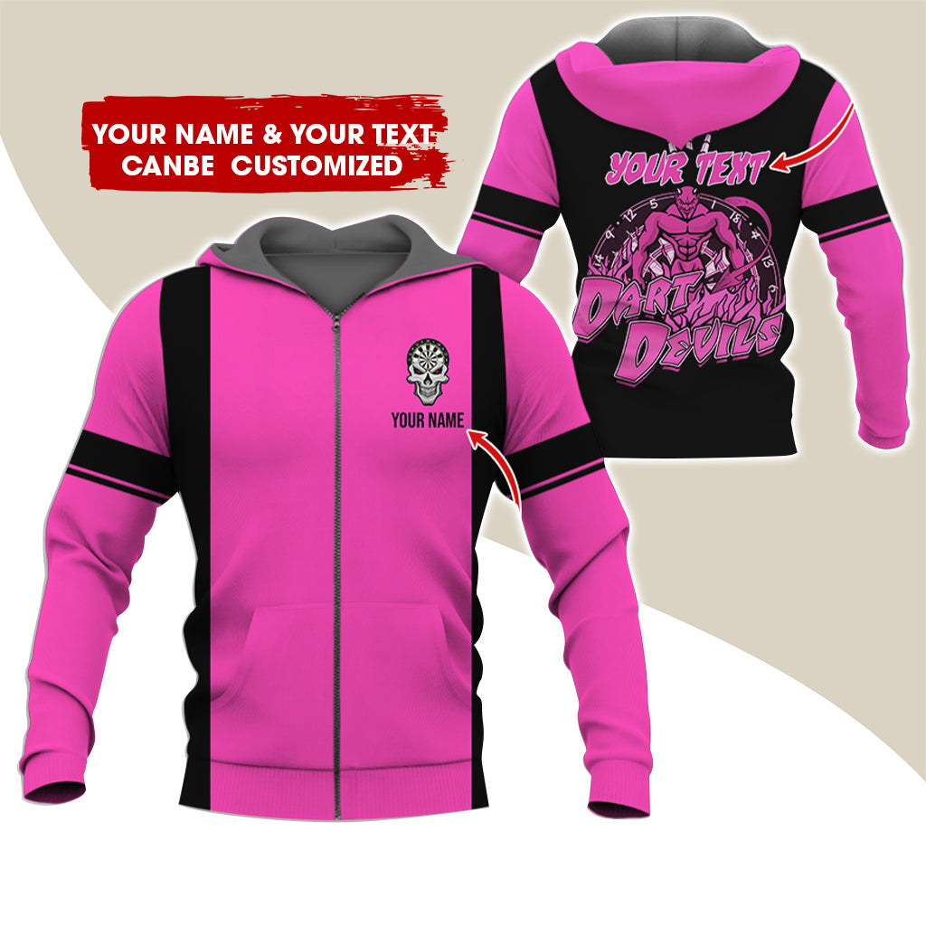 Personalized Name & Text Devils Darts Premium Zip Hoodie, Custom Name Dartboard Zip Hoodie For Men & Women - Gift For Darts Lovers, Darts Players