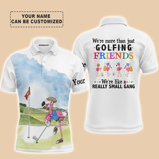 Custom Golf Long Sleeve Men Polo Shirt - Custom Funny Flamingo Apparel - We're More Than Just Golfing Friends - Personalized Gift For Men, Golf Lover