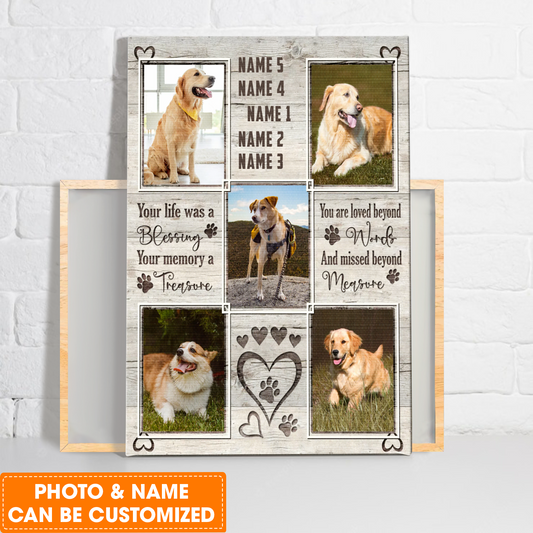 Personalized Dog Portrait Canvas, Your Life Was A Blessing Canvas, Custom Photo & Name Dog Canvas, Perfect Gift For Dog Lovers, Friends, Family