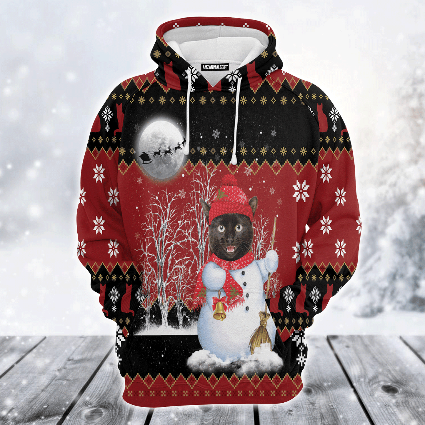 Black Cat Xmas Premium Christmas Hoodie, Black Cat Snowman Unisex Hoodie For Men & Women - Perfect Gift For Christmas, Black Cat Lovers