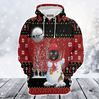 Black Cat Xmas Premium Christmas Hoodie, Black Cat Snowman Unisex Hoodie For Men & Women - Perfect Gift For Christmas, Black Cat Lovers