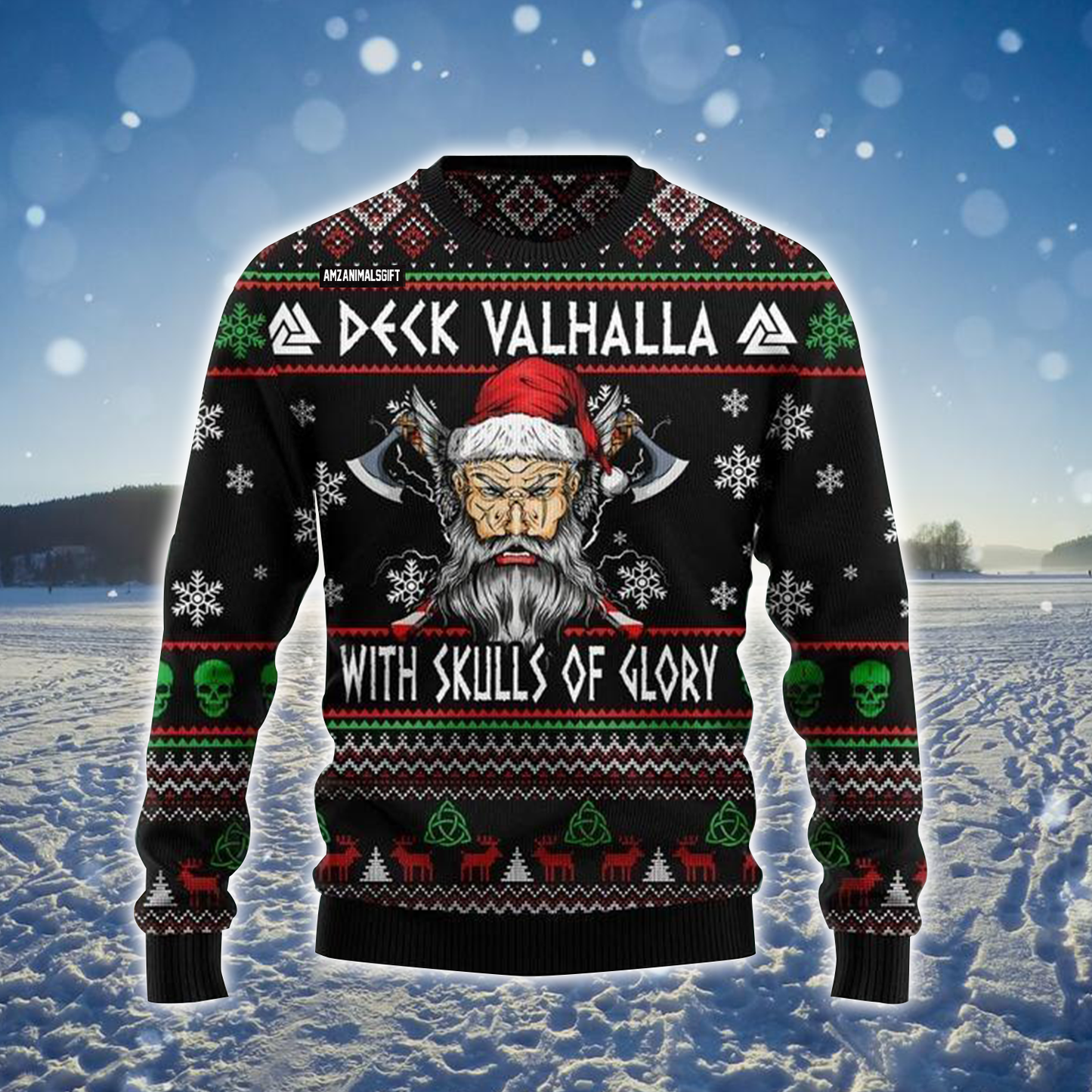 Viking Ugly Sweater, Viking Deck Vahalla With Skulls Of Glory Ugly Sweater For Men & Women, Perfect Gift For Christmas, Friends, Family