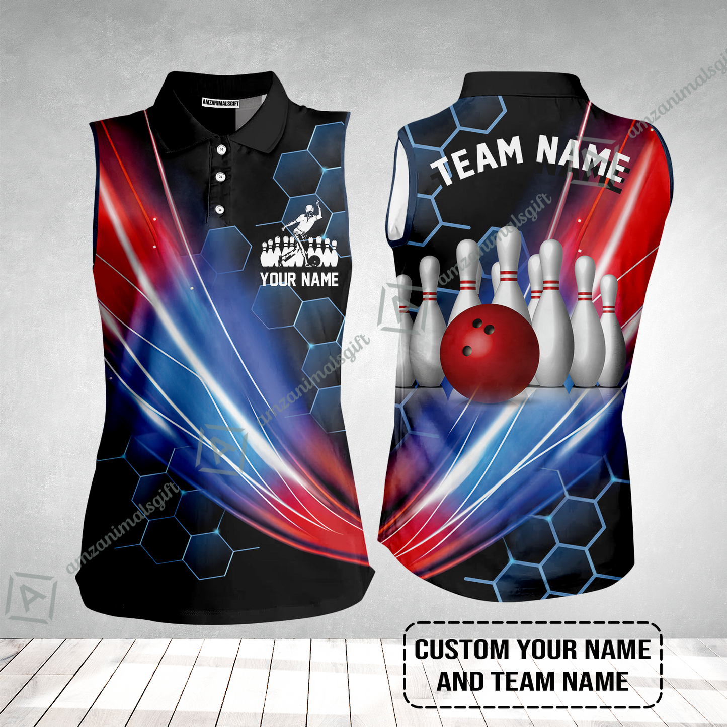 Personalized Bowling Men T Shirt - Custom Name & Team Name Honeycomb Pattern Bowling T Shirt For Men & Women Bowling Lover