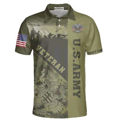 Veterans Men Polo Shirt, US Army Veterans Can't Change History Green Polo Shirt For Men