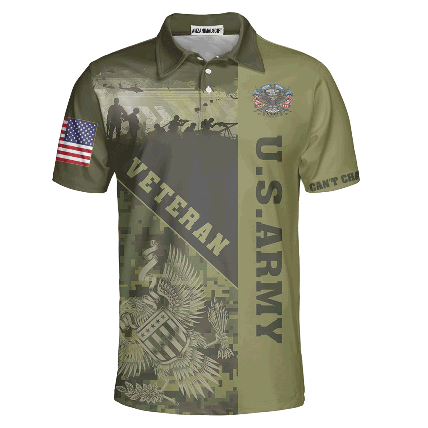 Veterans Men Polo Shirt, US Army Veterans Can't Change History Green Polo Shirt For Men