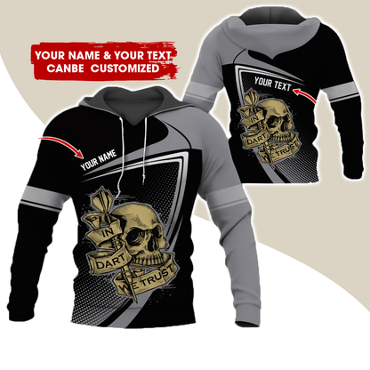Customized Name & Text Darts Premium Skull  Hoodie, In Dart We Trust Hoodie For Men & Women - Gift For Darts Lovers, Friend, Family