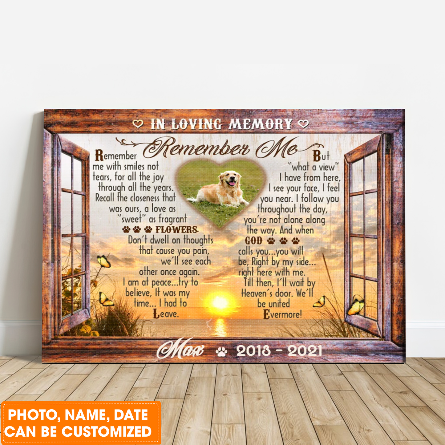 Personalized Dog Landscape Canvas, In Loving Memory Gifts, Custom Pet Memorial Faux Window Remember me Canvas For Dog Lovers, Friends, Family