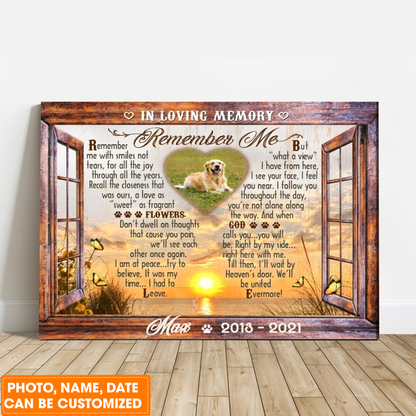 Personalized Dog Landscape Canvas, In Loving Memory Gifts, Custom Pet Memorial Faux Window Remember me Canvas For Dog Lovers, Friends, Family