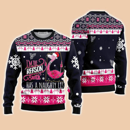 Flamingo Sweater I'm The Reason Santa, Ugly Sweater For Men & Women, Perfect Outfit For Christmas New Year Autumn Winter