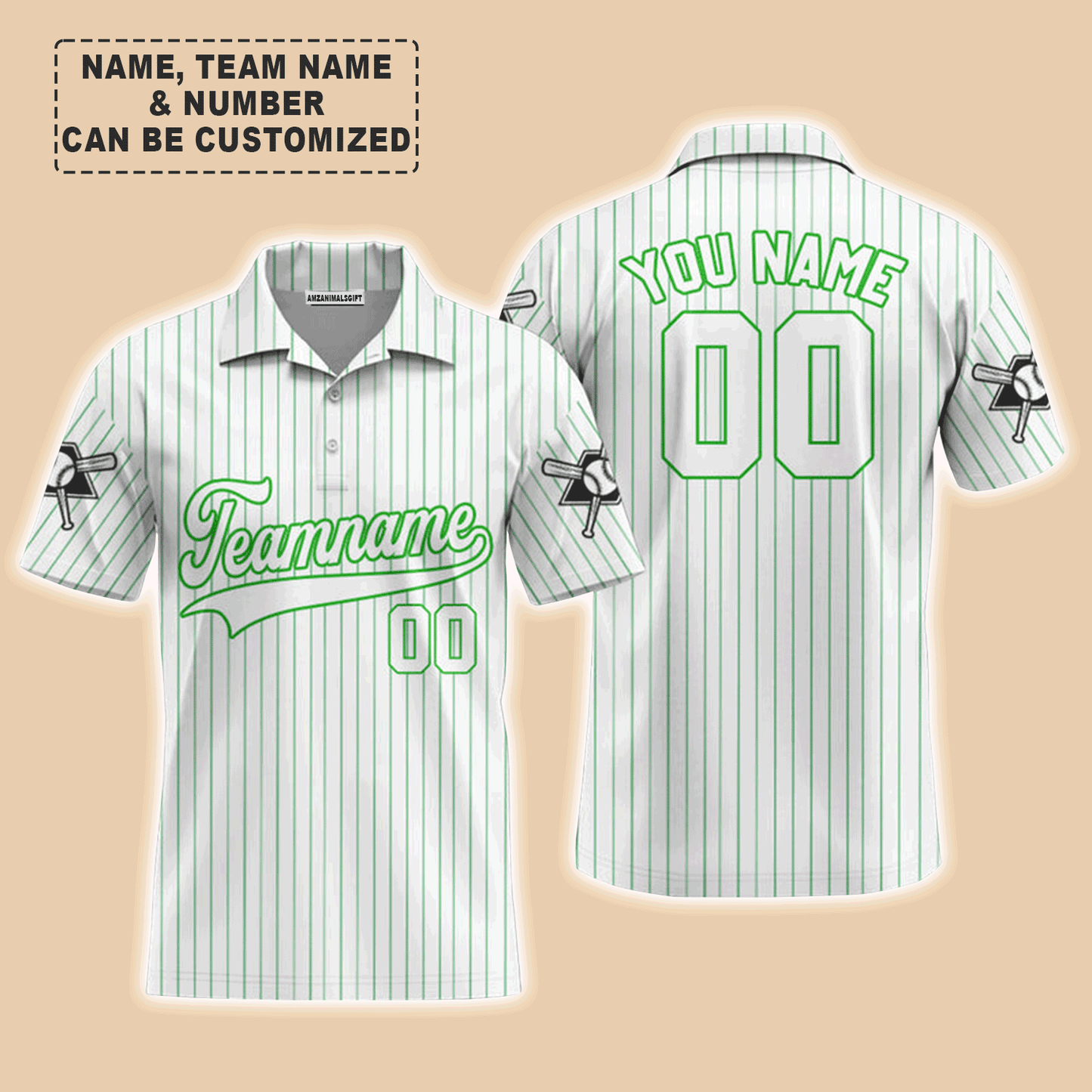 Customized Baseball Men Polo Shirt, Canada Baseball Logo White Green Custom Polo Shirt - Perfect Polo Shirt For Men, Baseball Lovers