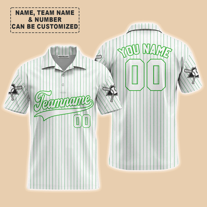Customized Baseball Men Polo Shirt, Canada Baseball Logo White Green Custom Polo Shirt - Perfect Polo Shirt For Men, Baseball Lovers
