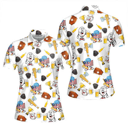 Baseball Women Polo Shirt, Baseball And Beer Polo Shirt For Women, Perfect Polo Shirt For Baseball Lovers