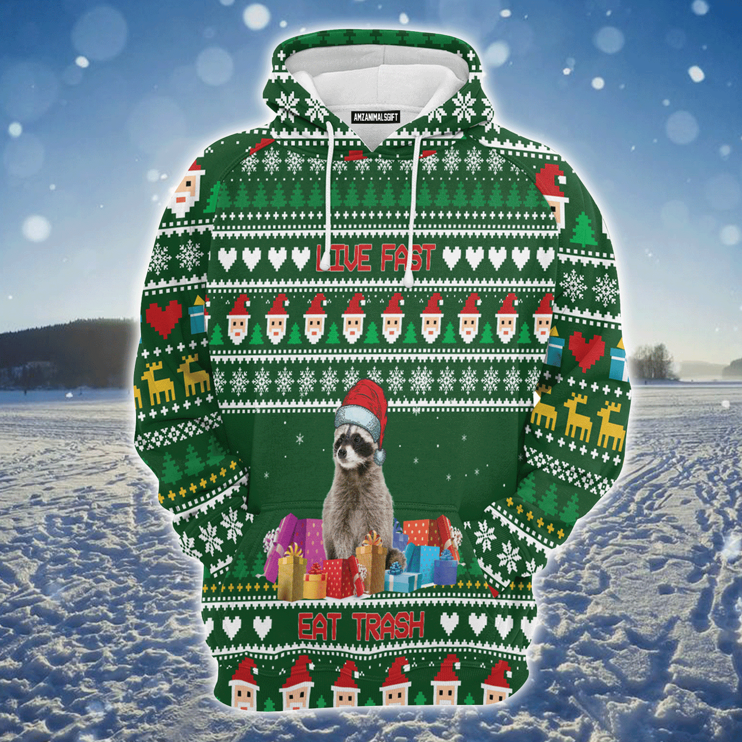 Raccoon Premium Christmas Hoodie, Raccoon Live Fast Eat Trash Christmas Unisex Hoodie For Men & Women - Perfect Gift For Christmas, Raccoon Lover