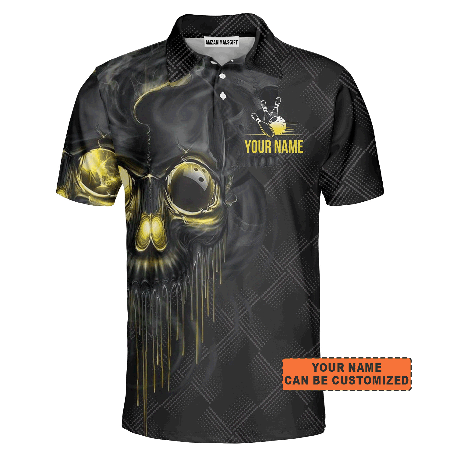 Customized Bowling Men Polo Shirt, Personalized Shut Up And Bowling Golden Skul Polo Shirt For Men, Bowling Lovers