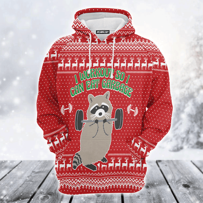 Raccoon Premium Christmas Hoodie, Raccoon I Workout So I Can Eat Garbage Unisex Hoodie For Men & Women - Perfect Gift For Christmas, Raccoon Lover